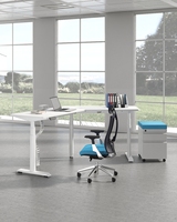 Bureau debout réglable en hauteur OMNI Safety Lock, bureau d'angle en L pour ordinateur avec contrôleur de mémoire