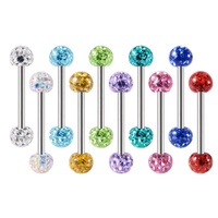 En gros 14G Acier Chirurgical Ferido Époxy Boule De Cristal Filetage Externe Langue Industrielle Barbell Oreille Piercing Bijoux Pierre
