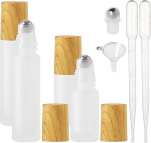 <b>Mini</b> 1ml 2ml 10ml Frosted Glass Roller for <b>Bottles</b> Essential Oils Transparent Cylindrical Roll Containers Wood Grain Cap Gold - Product Image 1