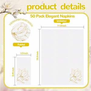 <span class=keywords><strong>Serviettes</strong></span> en <span class=keywords><strong>papier</strong></span> jetables personnalisées avec logo floral magnolia doré pour mariage - Product Image 3