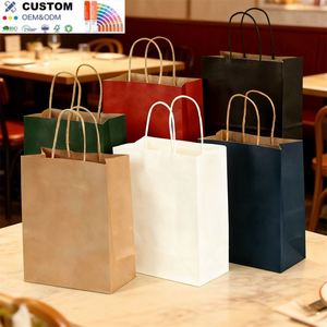 Custom Classic Eco-Friendly Recyclable Biodegradable Heavy-Duty Kraft Paper Shopping Carrier Bag White Brown Twisted Handle - Product Image 1