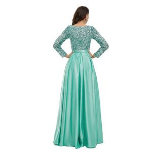 工厂优雅亮片蕾丝缎面大摆长裙晚礼服 - Product Image 4