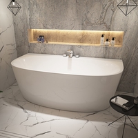 Baignoire ovale autoportante en acrylique blanc au design moderne avec drain et trop-plein intégrés, fonction massage