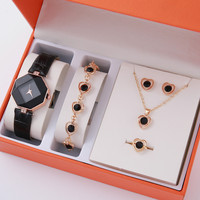 Set jam tangan 2/5/6 buah, jam tangan wanita berlian imitasi mewah, jam tangan elegan modis, jam Quartz untuk Gadis wanita