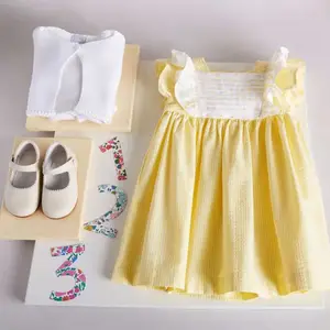 Детское летнее платье с оборками, желтое клетчатое платье в испанском стиле для девочек