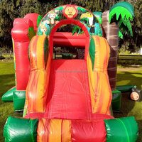 Château Gonflable Commercial Thème Animaux de la Savane avec Toboggan et Aire de Saut pour Enfants