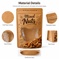 Sachet d'emballage pour noix, personnalisé, en papier kraft, avec fenêtre transparente, refermable, qualité alimentaire