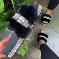 Tendance Mode Respirant Résistant Printemps-Été Grande Taille 35-43 Femme Extérieur Laine Semelle Épaisse Strass Peluche