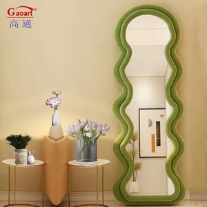 Fashion Gold Floor Hotel Vanity Hairdresser Entrance Hair Station Full Length Hotel Large Salon Black Bathroom Mirror With Frame