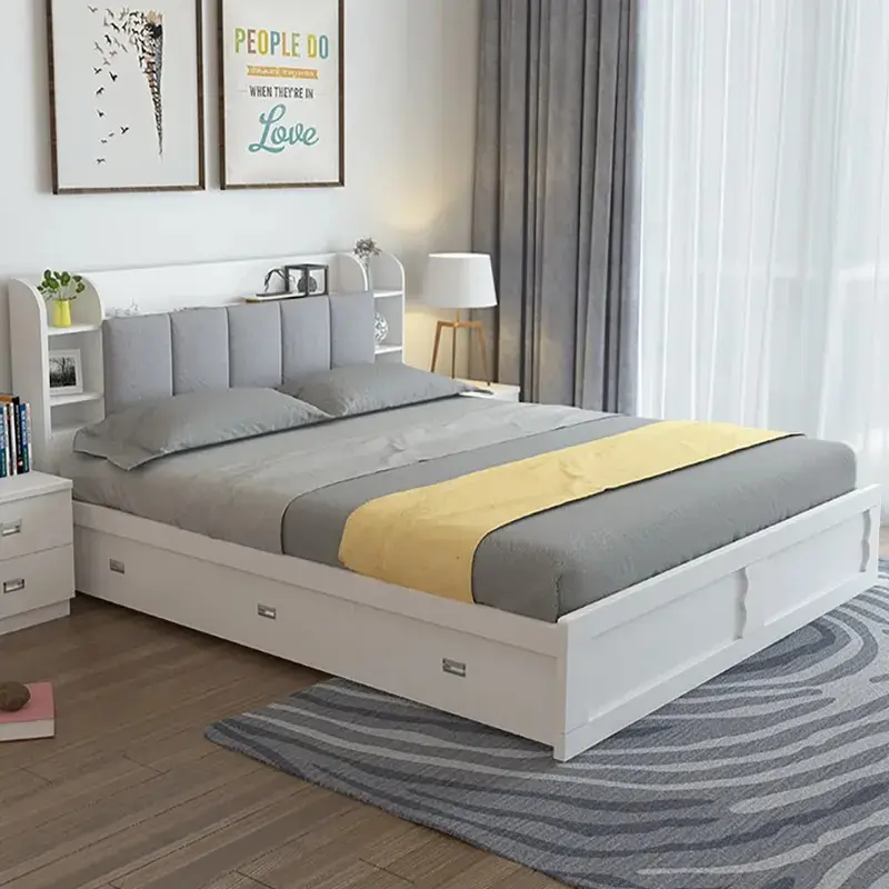 Letti in legno moderno king size pannello truciolare letto in legno con mobili camera da letto di stoccaggio camas de madera