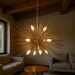 <b>Mid</b> <b>Century</b> Modern 12 Light Starburst <b>Chandelier</b> 29 Inch Gold Pendant Light Fixture For Living Room Dining Room Foyer - Product Image 2