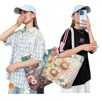 Nouveau sac fourre-tout double face pour dame 35x40cm grande capacité mode toile ouverte style ethnique brodé corde de chanvre zone scénique