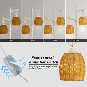 Nouveau Design Rustique Country Cottage Tronc d'arbre Faux Bois Colonne Résine Lampadaire Avec Abat-Jour En Rotin - Product Image 5