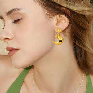 Trendy for Amazon Stainless Steel Crescent Moon <strong>Crab</strong> Design Geometric Pendant Party <strong>Jewelry</strong> Gold Plated Fashion Dangle Earrings - Product Image 1