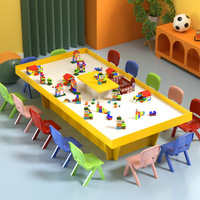 Meja Mainan Kayu DIY Multi-Fungsi Buatan Tangan Peralatan Bermain Besar untuk Anak-Anak, Tempat Bermain Pasir, Tanah Liat, dan Balok Bangunan 40-Piece
