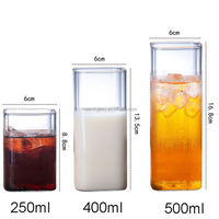 Verre carré en verre borosilicate de haute qualité de 250 ml, 400 ml, 500 ml pour boire à la maison, au bureau, au restaurant