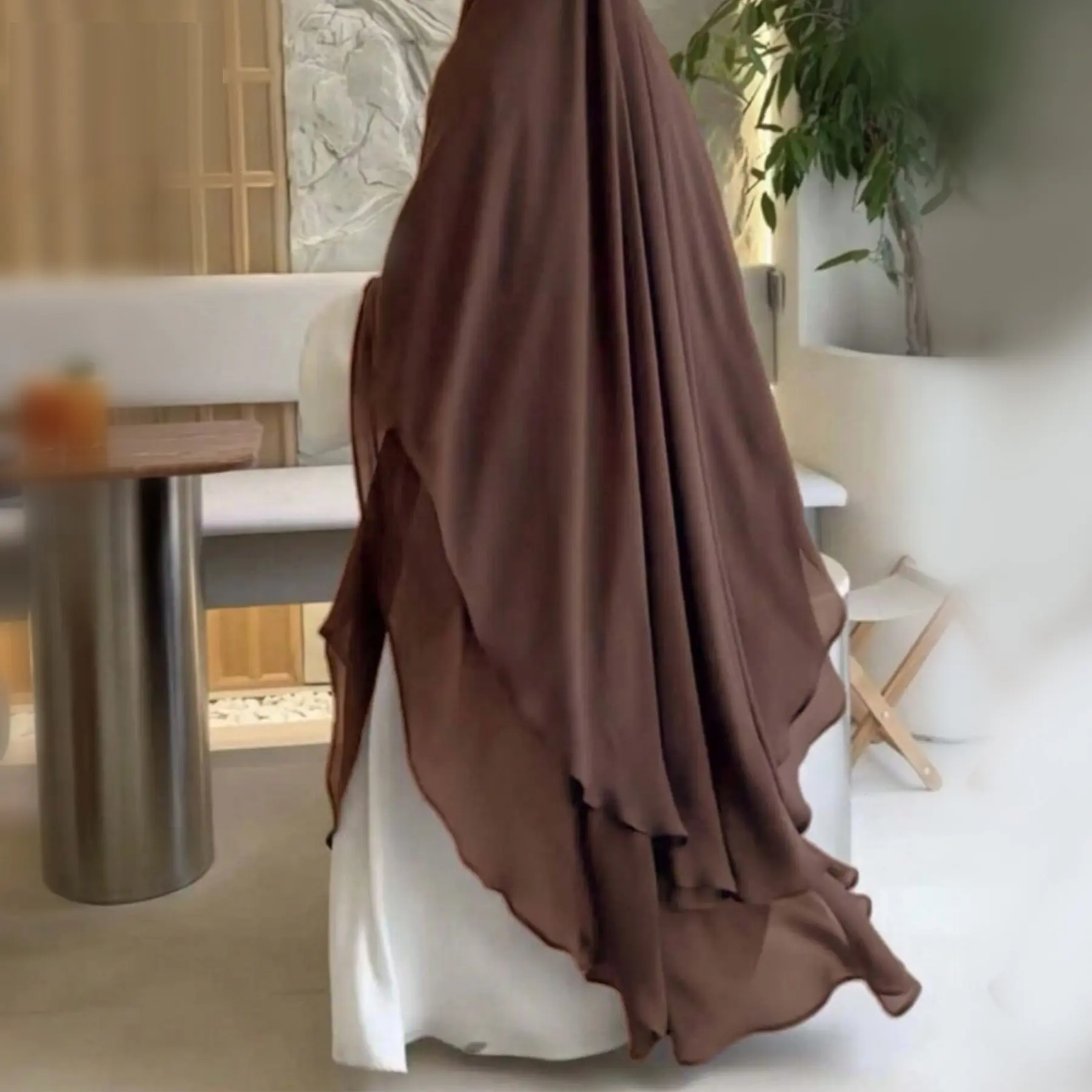 2024 ใหม่ตุรกีผูกกลับธรรมดาผ้าพันคอสวดมนต์ผู้หญิงมุสลิมฮิญาบ 2 ชั้นยาว Niqab ชีฟอง Khimar