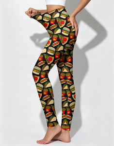 Leggings Modernos con Estampado Gráfico de Comida Rápida, Cintura Alta, Ajuste Delgado, Ropa Deportiva, Pantalones de Yoga, Estilo Urbano - Product Image 3