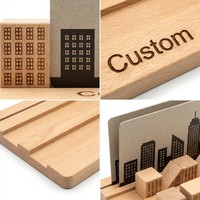 Bandeja de Bloques de Construcción de Ciudades Montessori Personalizada de Madera y Papel de 40 Piezas, Juego Educativo STEM Urbano Moderno con Tarjetas