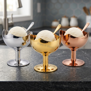 Stainless Steel Ice <b>Cream</b> Bowl Set Flower Design Enamel Dessert Cup for Soup Rice Snacks Home Use - Product Image 2