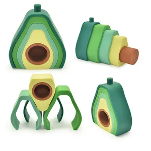 Sıcak satış avokado diş kaşıyıcı silikon istifleyici bebek silikon istifleme oyuncakları çocuk oyuncak