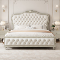Lit double de 1,8 m de style américain et européen, finition en cuir, bois massif, design moderne et simple, style français, ensemble de chambre à coucher