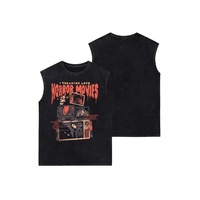 T-shirt à manches courtes en coton pur lavé, style rétro américain, imprimé grand format, tendance décontracté, ample, dessin animé