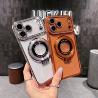 Coque de téléphone de luxe avec support pour iPhone 17 16 15 14 13 12 Pro Max, protection arrière pour femme, électroplaquée