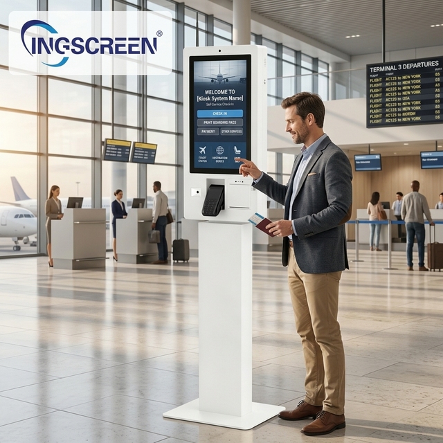 INGSCREEN 21.5 23.6 27 32 Inch Printer Function Capacitive Touch High Speed Response Self Service Kiosk in Restaurant Airport