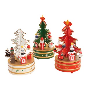 Caja de Música Creativa de Madera con Árbol de Navidad Giratorio y Carrusel para Decoración Navideña para Embellecer tu Habitación - Product Image 1