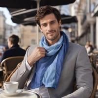 Écharpe en polyester pour homme, motif dégradé bleu, légère et chaude, idéale pour le printemps, design tendance en cercle