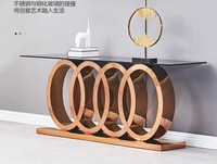 Table console de luxe moderne en marbre et pierre frittée, longue et étroite, avec piètement en acier inoxydable doré, pour couloir