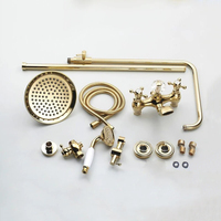 Ensemble de robinet de douche de salle de bains de luxe couleur or laiton matériel bain mitigeur mural cascade tête ronde avec barre coulissante