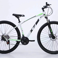 Vélo de montagne en acier au carbone blanc et vert, 29 pouces, frein à disque double, fourche à suspension, vélo de montagne pour adultes, 21 vitesses, pédale ordinaire