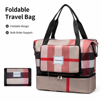 Sac de voyage pliable à carreaux avec logo personnalisé, grand sac de sport imperméable pour la gym, le week-end ou la nuit, avec compartiment à chaussures, vente en gros OEM