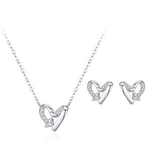 925 Sterling Silver <b>Sweet</b> <b>Heart</b> Micro-painted Zircon Pendant Necklace and Earrings Women's Luxury Versatile Niche Jewelry Set - Product Image 1