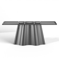 Ensemble de table à manger moderne Pandora en pierre frittée avec chaises de banquet, plateau en pierre et base en piédestal gris foncé ou noir