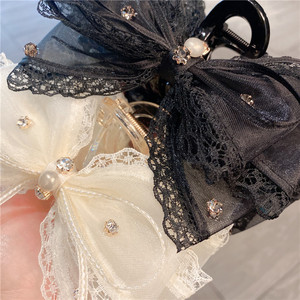 Elegant French Style Lace <b>Bow</b> Hair Claw Clip <b>Large</b> Fabric Shark Design for Women Bridal Prom Hair Accessories Environmental - Product Image 2