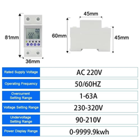 Disjoncteur intelligent mini 220V 2 pôles avec protection contre les fuites à la terre et régulation de courant, montable sur rail DIN