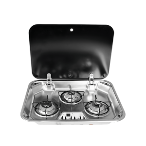 Cuisinière à gaz encastrable à trois brûleurs avec plaque de cuisson en verre trempé et table de cuisson en acier inoxydable, 3 brûleurs pour yacht, design triple brûleur - Product Image 4