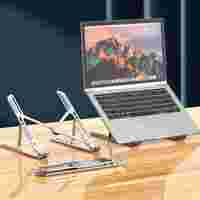 Support pour ordinateur portable et tablette (compatible iPad), réglable en hauteur, pliable, en alliage d'aluminium, support de bureau
