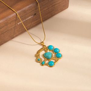 Collar De Acero Inoxidable Stainless Steel Blue Turquoise Heart <b>Titanium</b> Steel Necklace Lace Round Snake Clavicle <b>Chain</b> Necklace - Product Image 3