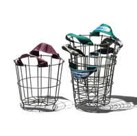 Panier de rangement rond en fil métallique rétro, équipé d'une poignée en maille recyclée, adapté pour la lessive, les courses et la décoration intérieure
