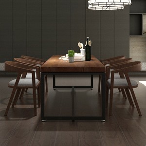 Mesa de Comedor Americana de Madera Maciza, Mesa de Restaurante Sencilla, Combinación de Mesa y Sillas de Comedor de Hierro Antiguo - Product Image 3
