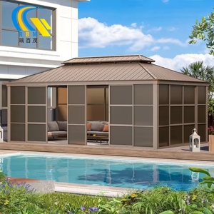 Gazebo con Tetto Rigido Permanente, Solarium <span class=keywords><strong>in</strong></span> Acciaio Zincato a Doppio Tetto, Veranda <span class=keywords><strong>in</strong></span> <span class=keywords><strong>Alluminio</strong></span> <span class=keywords><strong>per</strong></span> Patio e Terrazza - Product Image 1