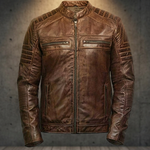 BS International Fashionable Unisex Genuine Leather Canvas Winter <b>Jacket</b> Customized Airproof Regular Fit <b>Racer</b> Vintage Front - Product Image 1