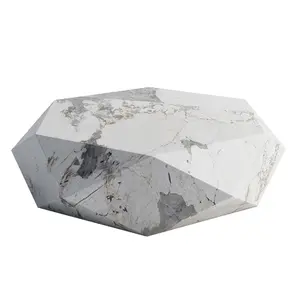 Oem Factory Custom Sculptural Shape Diamond Rhombus Sintered Marble Stone Slate Coffee Table For Living Room