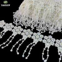 Chaîne de luxe en maille de strass avec perles florales et pompons, écologique, pour accessoires de vêtements DIY et décoration de corsages de fête des mères