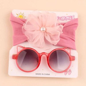 0‑3 Years Infant Nylon Headband With <b>Cat</b> Ear Sunglasses Set Pearl Flower Baby Hairband Baby Shower Newborn Girl Gift - Product Image 4