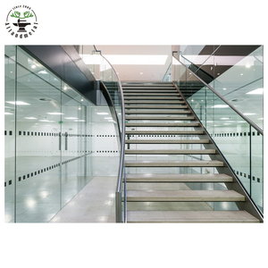 Modernes Bürogebäude Stahl Karierte Platten treppe Große gerade Holz stufen mit Basis schuh Glas geländer für den Innenbereich - Product Image 2